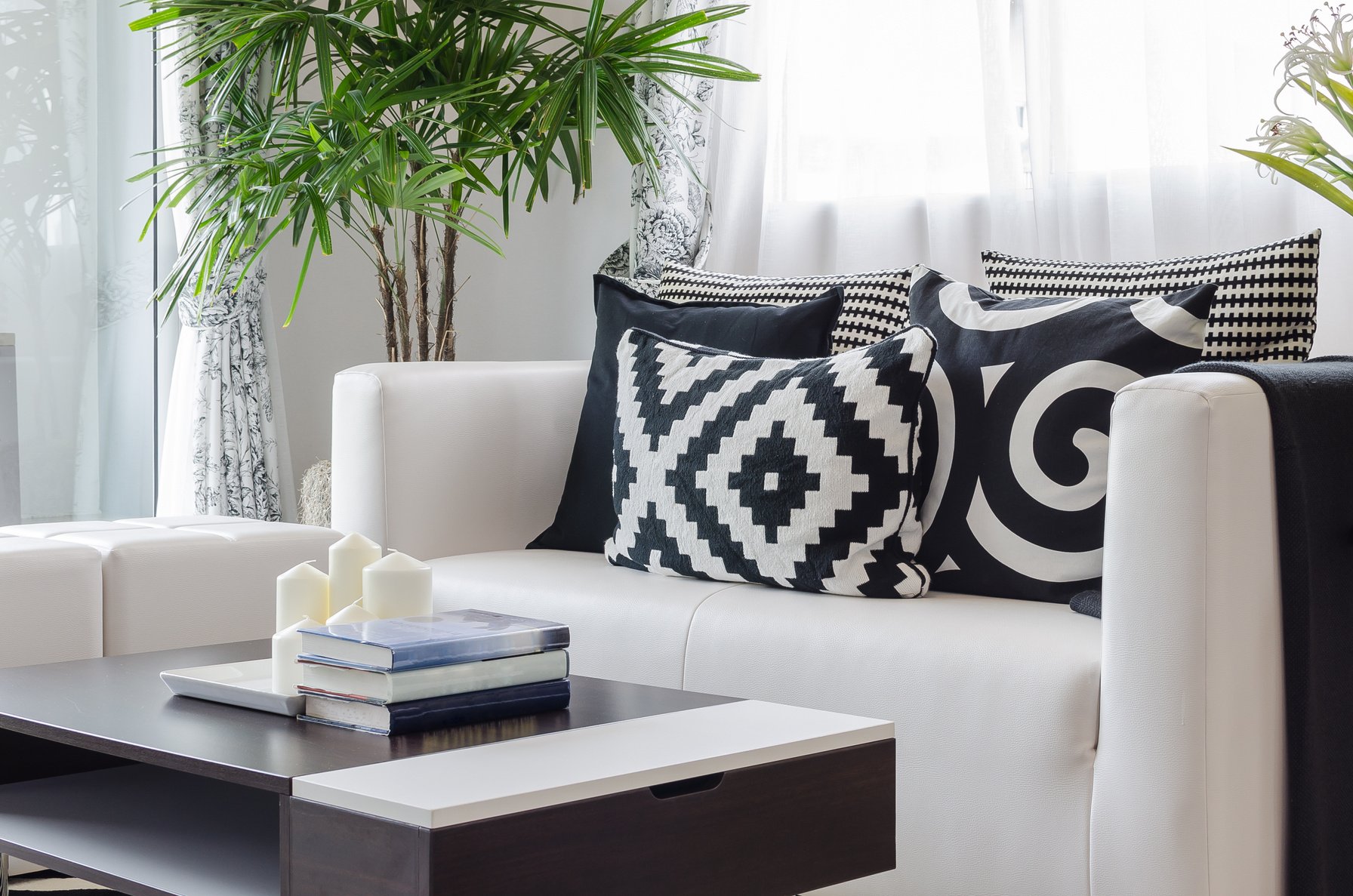 modern black and white living room at home